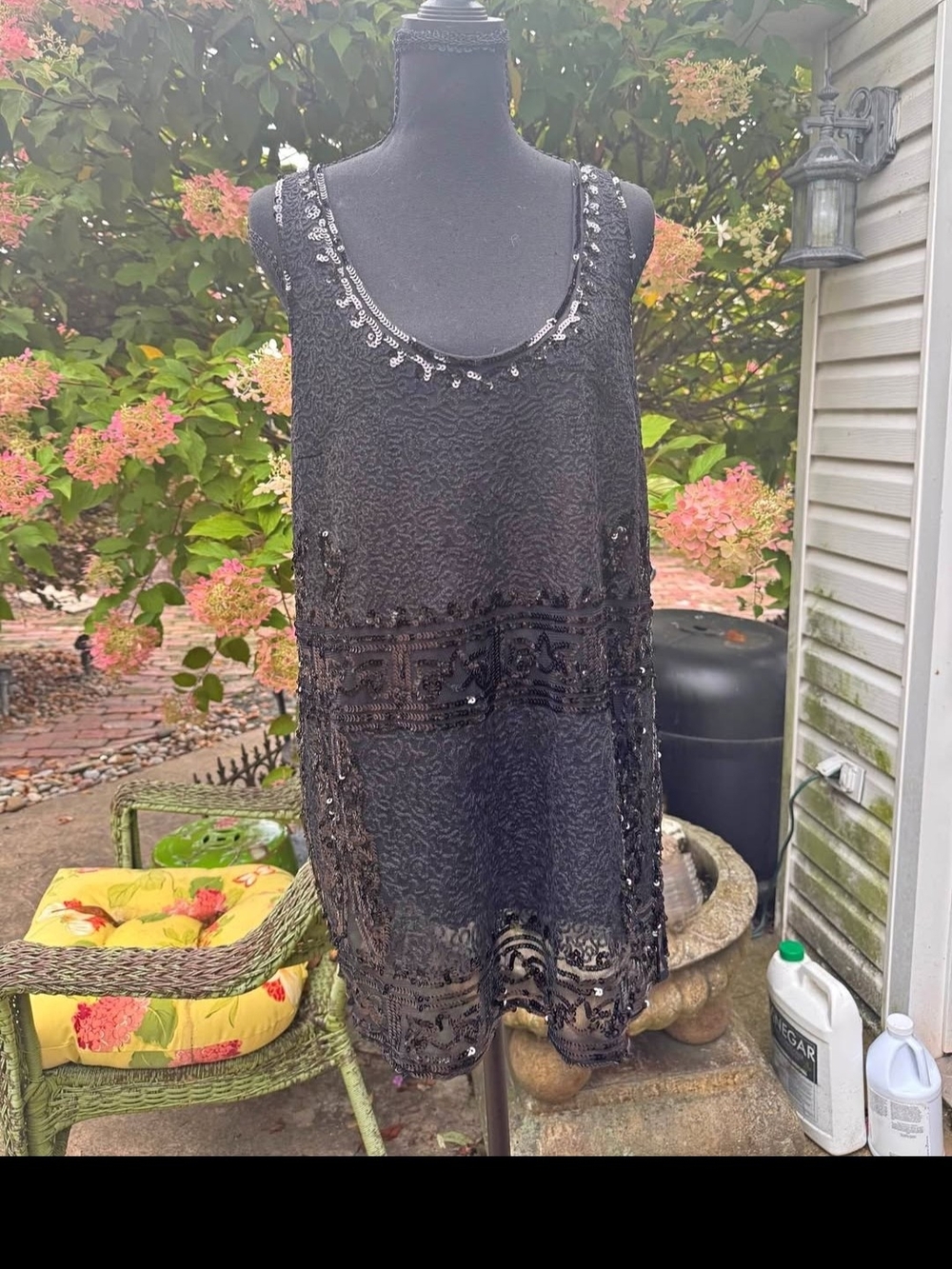 Black Beaded Sleeveless Women's Tunic